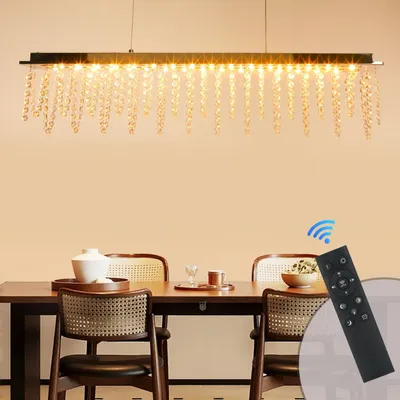 Immagine prodotto di Lampada a LED con cristalli - Lampada a sospensione - 38 W dimmerabile - Temperatura di colore regolabile - Telecomando - Regolabile in altezza - 90x11x150 cm - Bianco