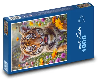Zdjęcie produktu dla Puzzle 1000 Uroczy tygrys wśród kwiatów - martinpuzzle