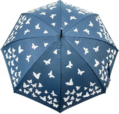 Produktbild von Stockschirm mit Schmetterlingsmotiv-Verfärbung im Regen, Ø103 cm mit schwarzem Griff Blau