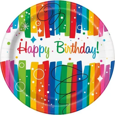 Produktbild von 8 grosse Teller Happy Birthday bunt