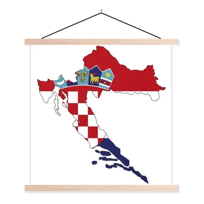 Produktbild von MuchoWow® Textilposter Die Flagge von Kroatien auf der Karte 120x120 cm mit holzfarbenen Rahmen - Textil-Poster