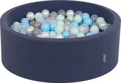 Zdjęcie produktu dla KiddyMoon suchy basen okrągły z piłeczkami 7cm granatowy: perła-szary-transparent-babyblue-mięta 90x30cm/300piłek zabawka basen piankowy