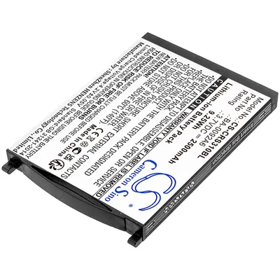 A close-up, angled view of a black and white lithium-ion battery pack with text and a logo printed on it.