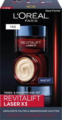 Produktbild von L'Oréal Paris Gesichtspflege Set, Revitalift Laser X3, Anti-Aging Tagespflege und Nachtpflege mit 3-fach Wirkung, Mit Hyaluronsäure, 2 x 50 ml