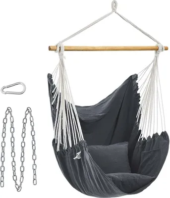 Immagine prodotto di Set di sedie sospese Rootz - Sedia a dondolo - Sedia sospesa - Include due cuscini - Seduta 148 cm x 125 cm - Grigio - Portata massima 150 kg