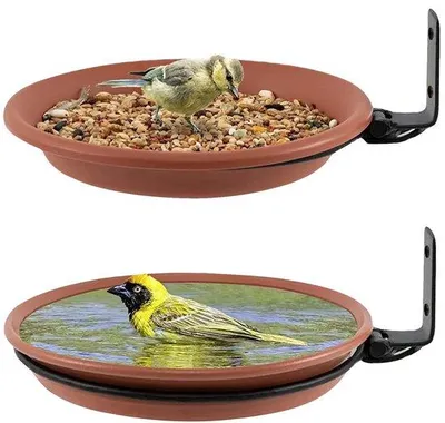 Image de Bain d'oiseaux et mangeoire marron pour balcon