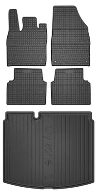 Image de Tapis en caoutchouc + bac de coffre pour Volkswagen ID.3 2019- (hayon, plancher bas) – 5 pièces, noirs, sur mesure