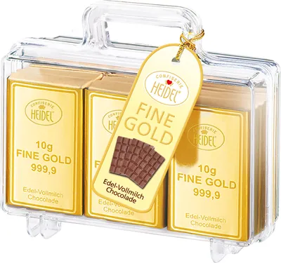 Obrázok produktu pre Darčeková plechovka Heidel v zlatom puzdre s 12 jednotlivými mini tyčinkami 120g