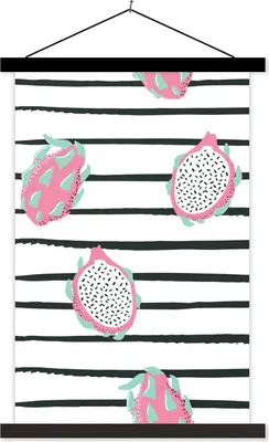 Produktbild von MuchoWow® Textilposter Sommer - Obst - Rosa 60x90 cm mit schwarzem Rahmen - Poster Wohnzimmer