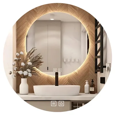Produktbild von LED Badezimmerspiegel Rund 80 cm – Badspiegel mit LED Beleuchtung, Touch-Schalter, Anti-Beschlag, 3 Lichtfarben, Dimmbar, Modern – SAVE HOME