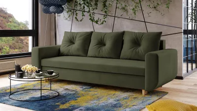 Produktbild von AX LIVING Cheriton Schlafsofa Modern 222 cm Dunkelgrün mit Schlaffunktion