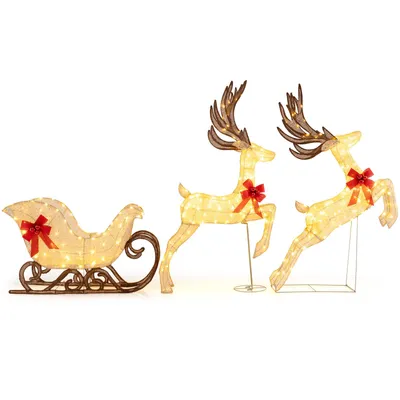 Produktbild von COSTWAY 3-tlg. LED Rentier mit Schlitten & 280 warmweißen LED-Lichtern, Weihnachtsdeko, beleuchtete Rentier Weihnachtsfigur, Weihnachtsbeleuchtung