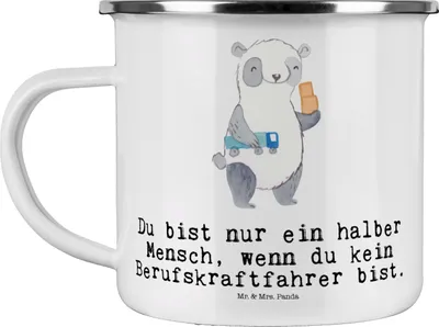 Produktbild von Mr. & Mrs. Panda Emaille Tasse Berufskraftfahrer Herz - Weiß - Geschenk, Teetasse, emaillebecher, Outdoor Becher, Kaffeepott, Pott