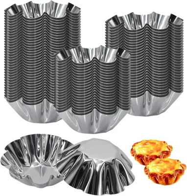 Produktbild von Mini-Tartelettformen - Set mit 30 Stück - Mini-Kuchenformen aus Edelstahl - Wiederverwendbare Cupcake-Formen für Pudding