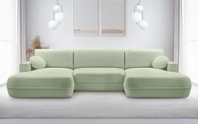 Produktbild von AX LIVING U Form Sofa mit Schlaffunktion Peoni 364 cm breit Salbeigrün