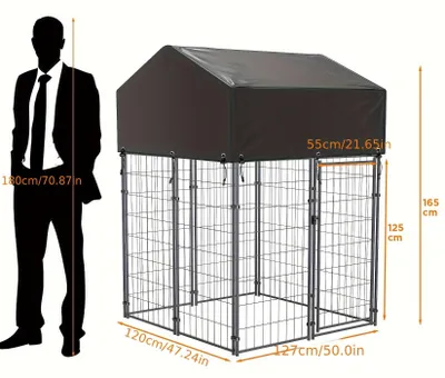 Produktbild von Hundezwinger - Hundegehege - Hundekäfig - Tiergehege - Tierrenne - Metallrahmen - 127x120x165 cm