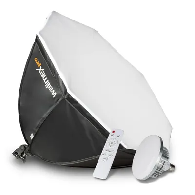 Produktbild von Walimex pro Octagon Softbox Fotostudio Set, 60 W LED Leuchte mit Soft Box, Bi-Color Videoleuchte Farbtemperatur 3000-6000 K, Studioleuchte mit Fernbedienung