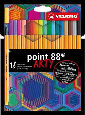 Image de Feutres fins - STABILO point 88 - ARTY - Pack de 18 avec pochette à suspendre - avec 18 couleurs différentes