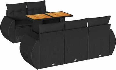 Produktbild von vidaXL 6-tlg. Garten-Sofagarnitur mit Kissen Schwarz Poly Rattan