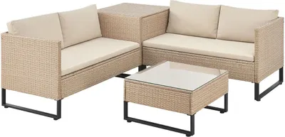Produktbild von Juskys Polyrattan Lounge Santorini - Sitzecke mit Beistelltisch & Auflagenbox - Creme