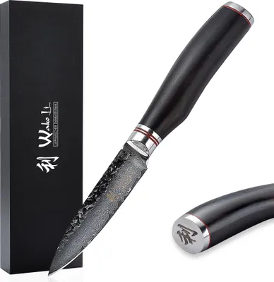 Produktbild von Wakoli EBO Damast Officemesser I 9 cm Klinge I schwarzer Eichenholzgriff