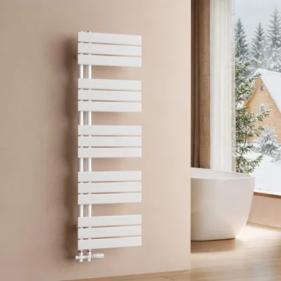 Immagine prodotto di S'AFIELINA 1320x400mm Radiatore da bagno Radiatore per asciugamani Radiatore a pannello piatto per bagno Attacco laterale Bianco 570 Watt