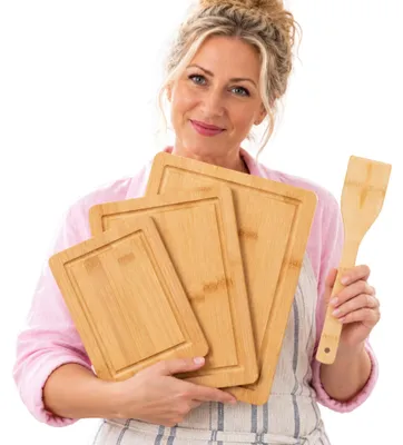 3 Bambus-Schneidebretter mit Holzlöffel, 33x22 cm