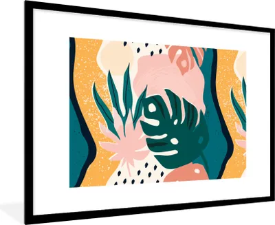 Produktbild von MuchoWow® MuchoWow® Gerahmtes Poster Blätter - Farben - Muster 90x60 cm - Poster mit zchwarzem Bilderrahmen - Wanddekoration - Fotos