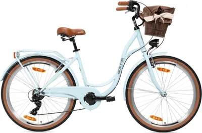 Produktbild von Goetze Mood 26 Zoll City Bike, 17 Zoll Tiefeinsteiger, 6-Gang Shimano Tourney, V-Bremse, LED-Beleuchtung, Gepäckträger, Korb mit Bezug