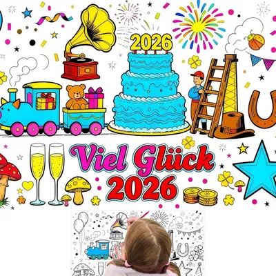 Immagine prodotto di Tovaglia da colorare per Capodanno 2026, in carta, dimensioni 183 x 76 cm