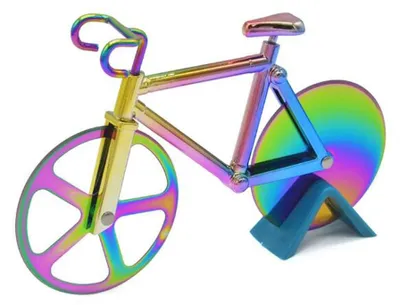 Fahrrad-Pizzaschneider aus Edelstahl, bunt, 1 Stück