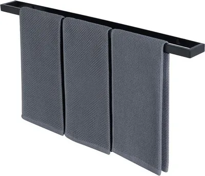 Zdjęcie produktu dla Czarny wieszak na ręczniki z otworem do montażu w łazience i kuchni, 70 cm, metalowy
