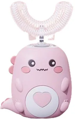 Image de Brosse à dents pour enfants en forme de U à poils souples, brosse à dents à ultrasons en silicone, cadeau - rose - pour les 2-6 ans