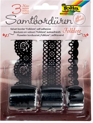 Produktbild von folia Samtbordüren "Folklore" selbstklebend schwarz 3 Rollen à 1 m