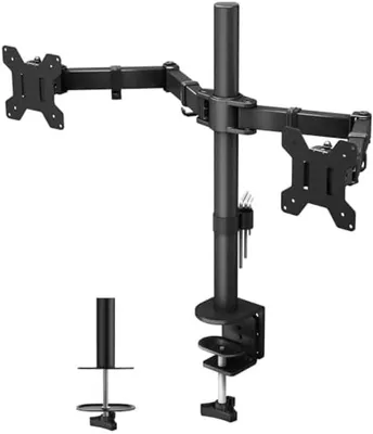 Produktbild von PolkaHome® Doppelter Monitorarm - Verstellbare Halterung für 2 Bildschirme bis 27 Zoll, Schwarz
