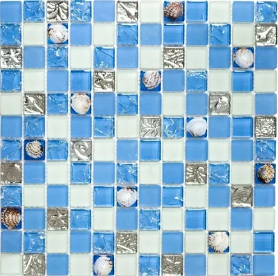 Produktbild von Mosaikfliese Transluzent blau Glasmosaik Crystal Muschel blau MOS82B-0104_f | 10 Mosaikmatten