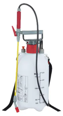 Obrázek produktu pro Ruční postřikovač Relaxdays, 5 l, nastavitelná tryska, zavlažování a ochrana rostlin, popruh, zahradní pumpový postřikovač, bílá-červená