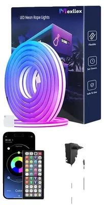 Produktbild von LED Neon Seillichter, App-/Fernbedienung, wasserdicht für den Außenbereich, 15M, EU-Stecker