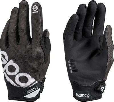 A pair of black Sparco work gloves shown from the front and back.