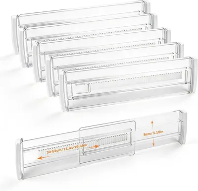 Schubladenunterteiler, 6 Stück, transparent, 30-52 cm, Kunststoff