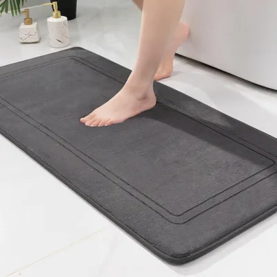 Image de Tapis de bain antidérapant, tapis de bain moelleux, tapis de bain absorbant, tapis de douche, tapis de sol pour salle de bain, gris foncé, 60 x 120 cm
