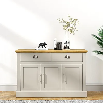 Immagine prodotto di Armadio Galano a 3 ante 2 cassetti 113x39,5x74 cm Grigio chiaro