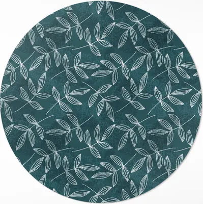 Produktbild von Minimalistische Zweige mit Boho-Blättern– Vinyl Fußmatte – Ø 130cm – Rutschfest, Pflegeleicht & Langlebig