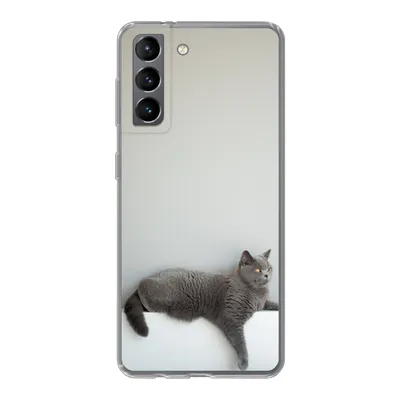Produktbild von MuchoWow® Handyhülle Schutzhülle Hülle für Samsung Galaxy S21 Katze - Britisch Kurzhaar - Grau - Mädchen - Kinder - Jungen - Kinder Silikon Softcase Handy Hülle - Softcase