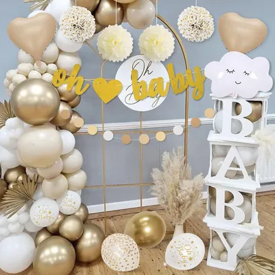Produktbild von Famanu Babyshower Dekoration - Weiße und Goldene Ballons - Geschlecht Reveal Party