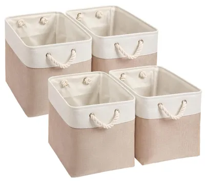 Zdjęcie produktu dla Elzusha - Kosze na przechowywanie tkanin - Składane - 33x38x33 cm - Beżowy/Biały - Zestaw 4 sztuk