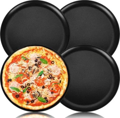 Produktbild von Famanu Pizzaplatte Set von 4 - Rostfreier Stahl - Antihaftbeschichtung - 26 cm