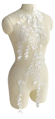 Blumen-Spitzenapplikation, 82x22 cm, Baumwolle, weiß, 1 Stück