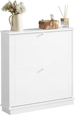 Zdjęcie produktu dla SoBuy Szafka na buty Szafka na buty 2-skrzydłowa Szafka na buty do przedpokoju - Biała, 76x18x78cm