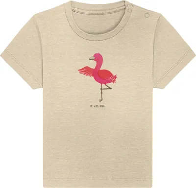 Produktbild von Mr. & Mrs. Panda Babyshirt Flamingo Yoga 24. - 36. Monat - Natural Raw - Geschenk, Rosa, Organic Baby T-Shirt, Baum,  Shirt, Achtsamkeit, Namaste, Yogi, Urlaub